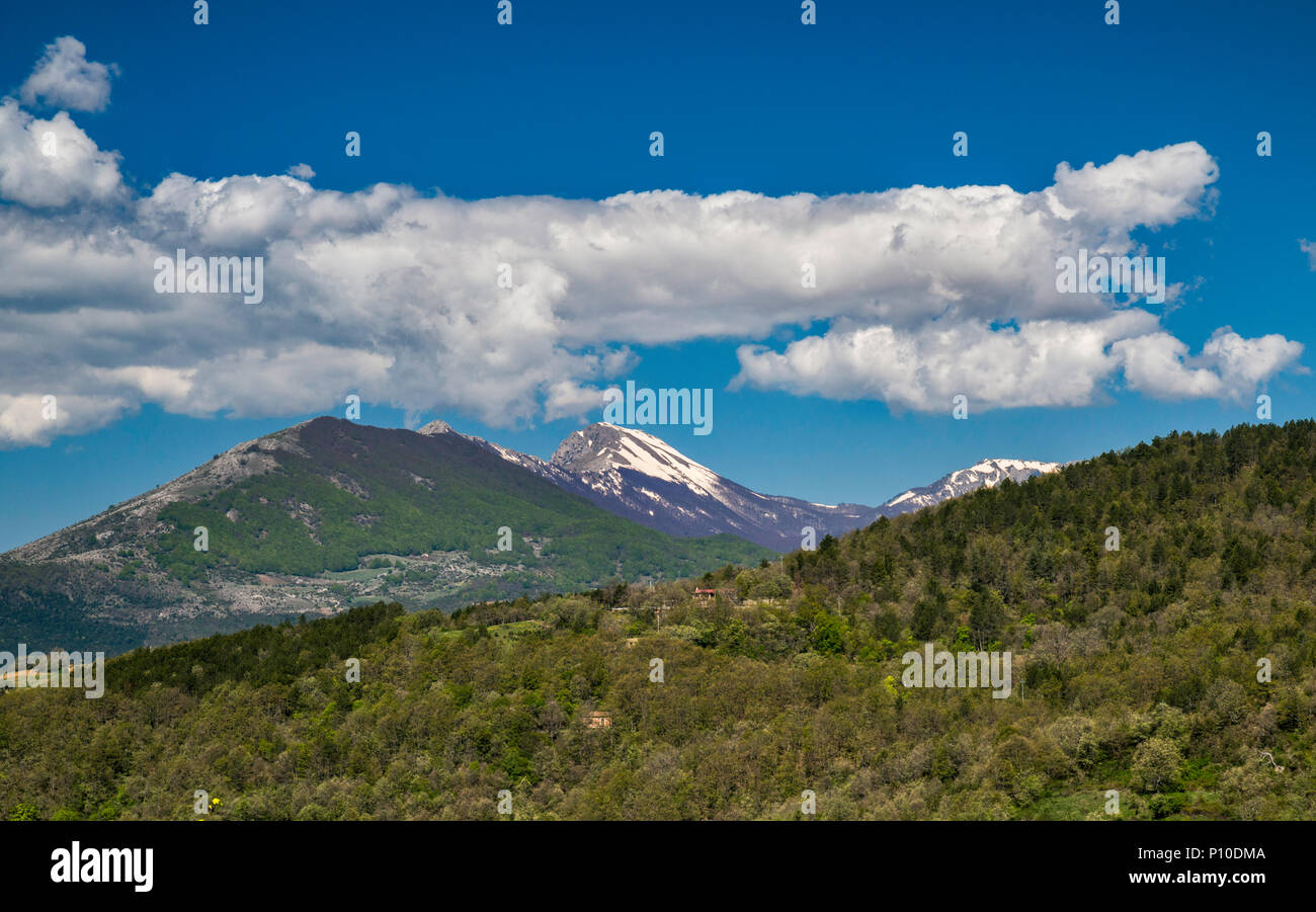 Pollino Massiv, Ansicht von der Straße 92 in der Nähe von San Lorenzo Bellizzi, südlichen Apennin, Nationalpark Pollino, Kalabrien, Italien Stockfoto