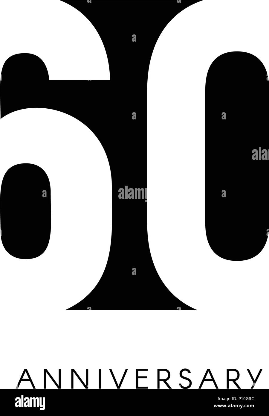 60. Jahrestag, minimalistisch, Logo. 60 Jahre, 60. Jubiläum, Grußkarte. Geburtstag Einladung. 60 Jahre unterzeichnen. Schwarz negative Raumzeiger Abbildung auf weißen Hintergrund. Stock Vektor