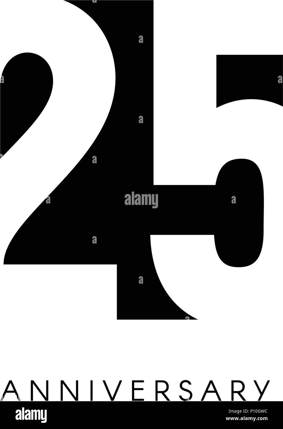 25. Jahrestag, minimalistisch, Logo. 20 5 Jahre, 25-jährigen Jubiläums, Grußkarten. Geburtstag Einladung. 25 Jahre unterzeichnen. Schwarz negative Raumzeiger Abbildung auf weißen Hintergrund. Stock Vektor