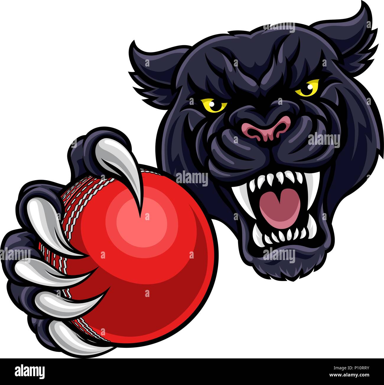 Black Panther Holding Cricket Ball Maskottchen Stock Vektor