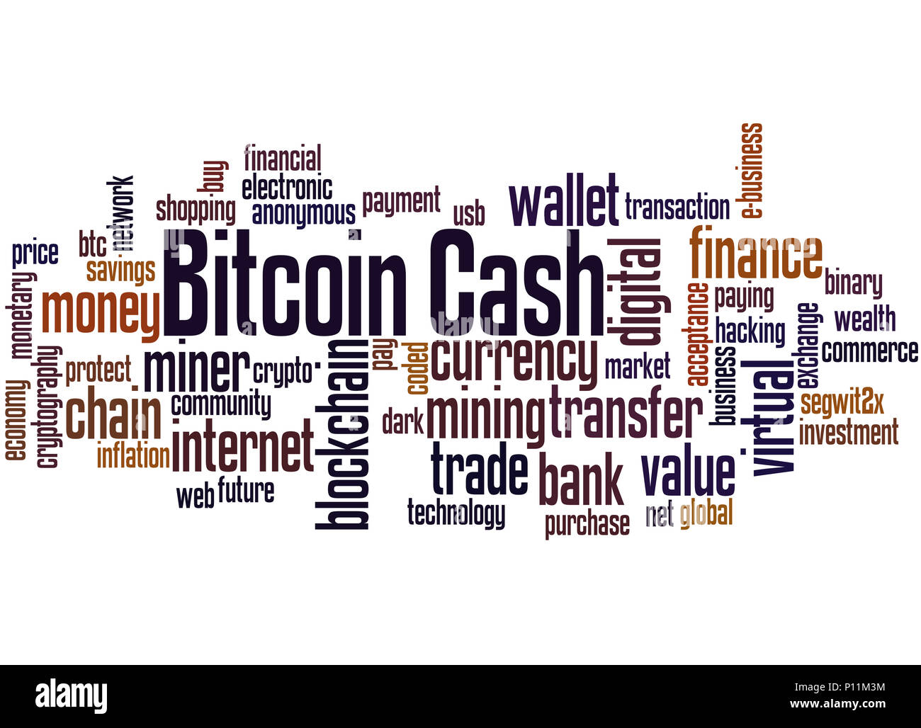 Bitcoin Cash - der neue digitale Währung, Word cloud Konzept auf weißem Hintergrund. Stockfoto