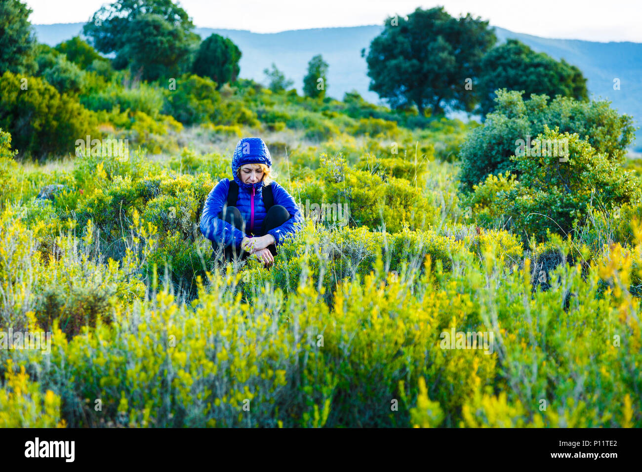 Frau in Outdoor. Tierra Estella County, Navarra, Spanien, Europa. Stockfoto