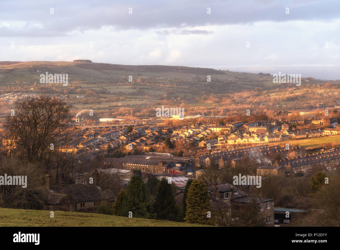 Luftaufnahme von Accrington, eine kleine Stadt in Lancashire, Großbritannien Stockfoto