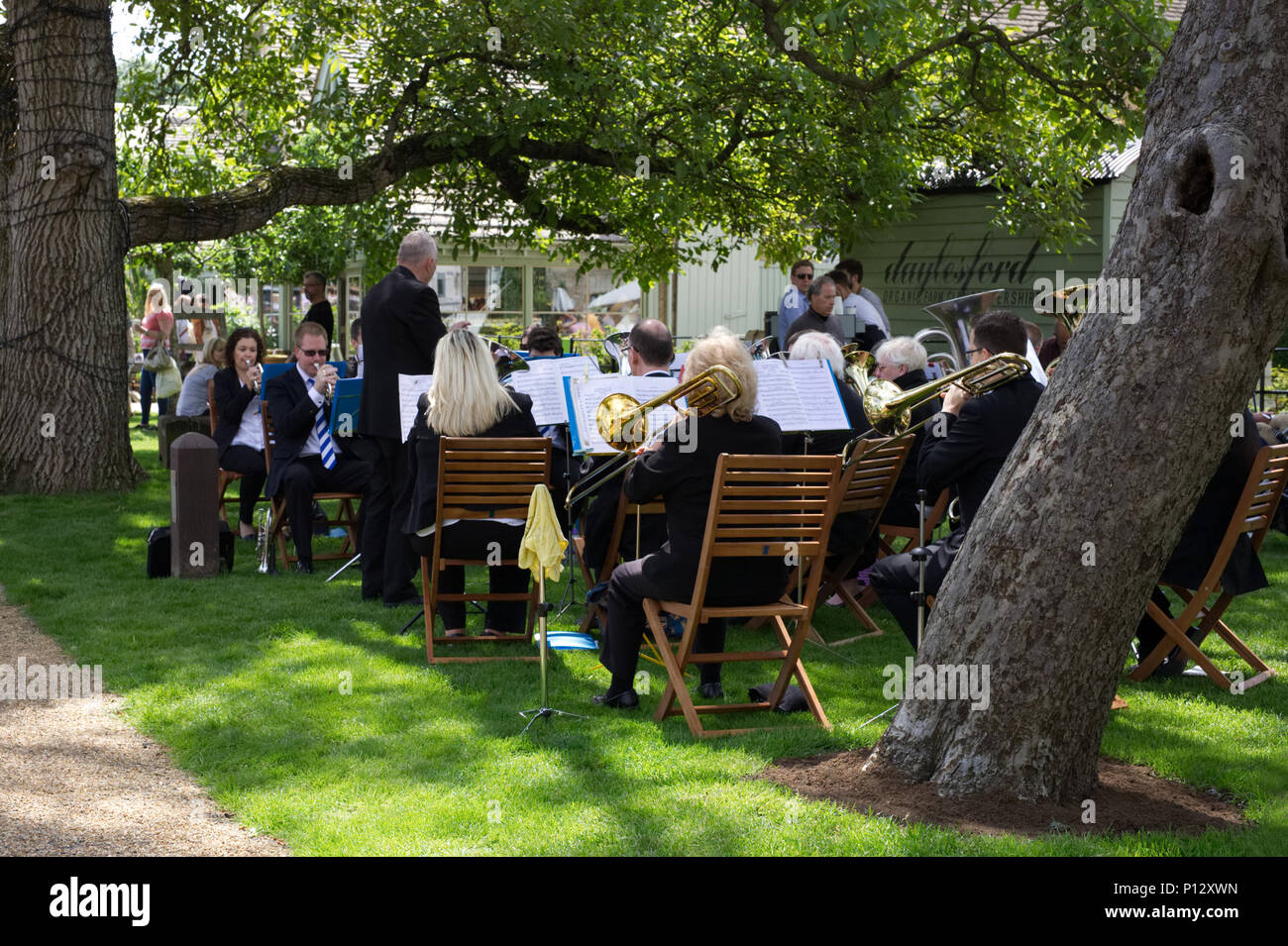 Oxford Cherwell Brass Band bei Daylesford Sommer Festival. Stockfoto