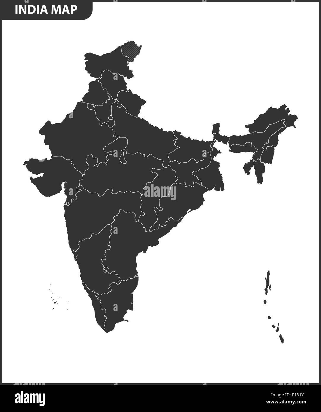 Die detaillierte Karte des Indien mit den Regionen oder Staaten. Verwaltungseinheit. Stock Vektor