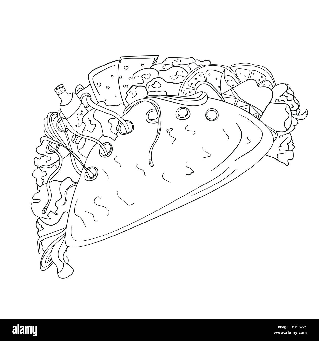 Hand tacos Symbol gezeichnet. Vektor Abzeichen fast food Skizze Stil für Broschüren, Banner Stock Vektor