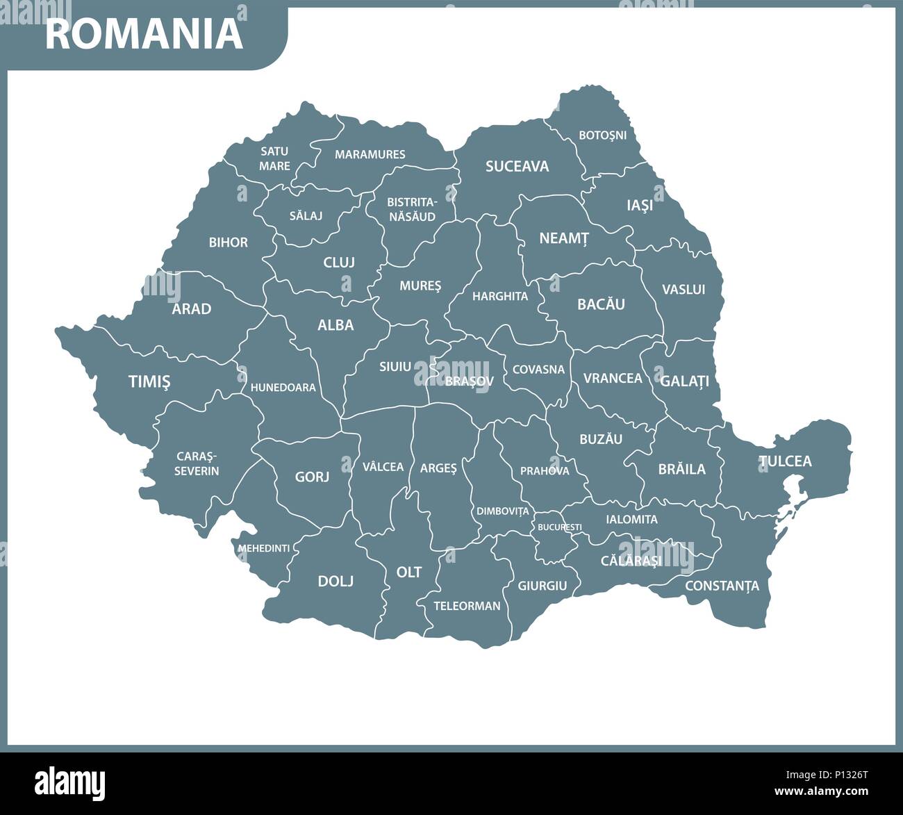 Die detaillierte Karte des Rumänien mit Regionen oder Staaten. Verwaltungseinheit. Stock Vektor