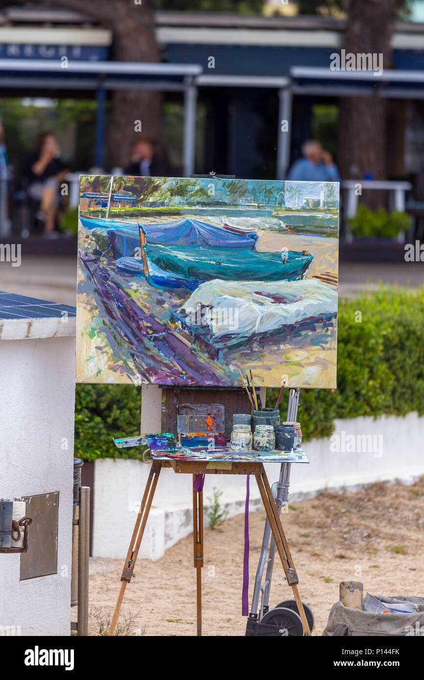 Traditionelle schnell Bild keuchend Wettbewerb in einer kleinen spanischen Stadt Palamos an der Costa Brava. 03. 06. 2018 Spanien Stockfoto