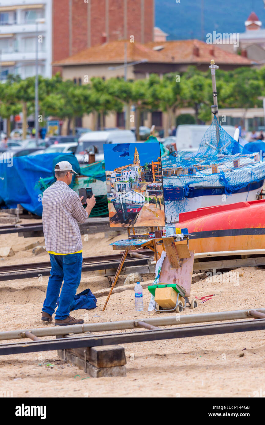 Traditionelle schnell Bild keuchend Wettbewerb in einer kleinen spanischen Stadt Palamos an der Costa Brava. 03. 06. 2018 Spanien Stockfoto