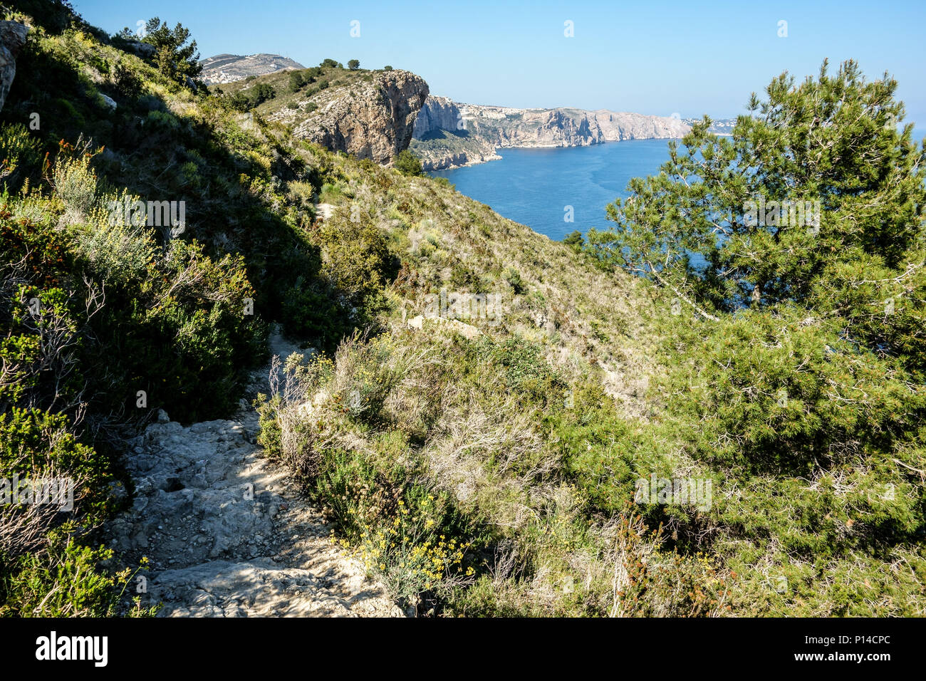 Blick von der Torre del Cap d'Or, Moraira, Alicante Stockfoto