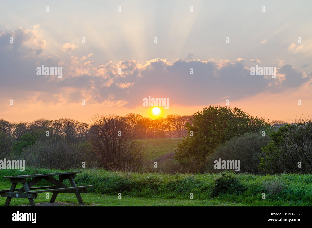 "Die Tage Ende' - einen schönen Sonnenuntergang in der Grafschaft Durham genommen Stockfoto