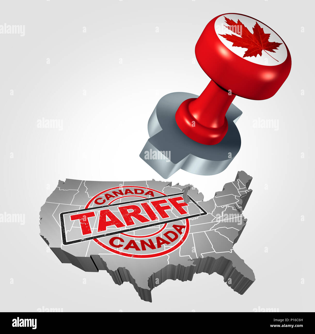 Kanadische Tarife auf die Vereinigten Staaten wie Stahl und Aluminium tarif Stempel als wirtschaftliche Handels Besteuerung NAFTA Streit über Import und Export. Stockfoto