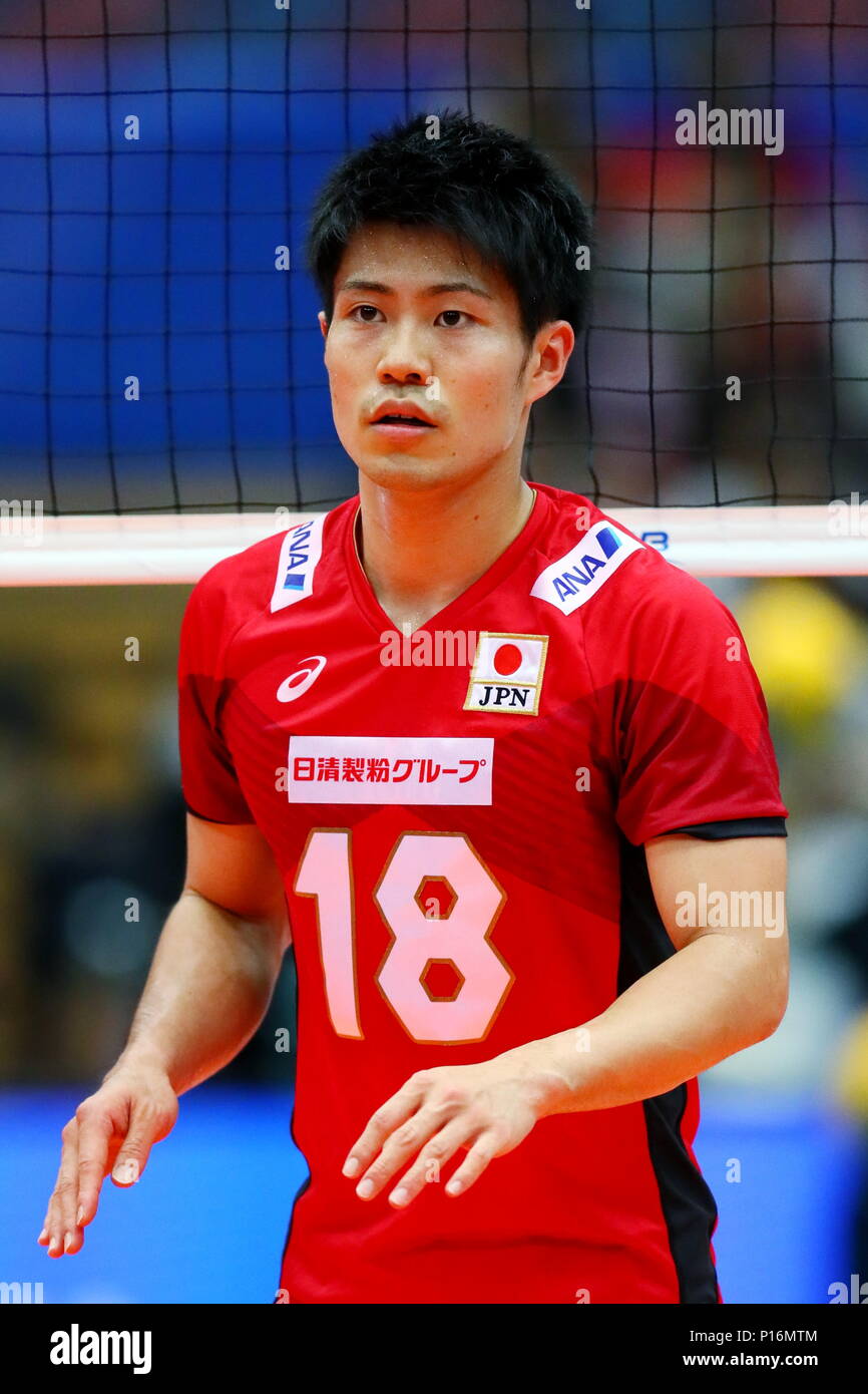 Osaka, Japan. 10 Juni, 2018. Masahiro Grela (JPN) Volleyball: FIVB Volleyball Nationen Liga 2018 Men's Osaka zwischen Japan 3-2 Italien bei maruzen Intec Arena Osaka in Osaka, Japan. Credit: Naoki Nishimura/LBA SPORT/Alamy leben Nachrichten Stockfoto