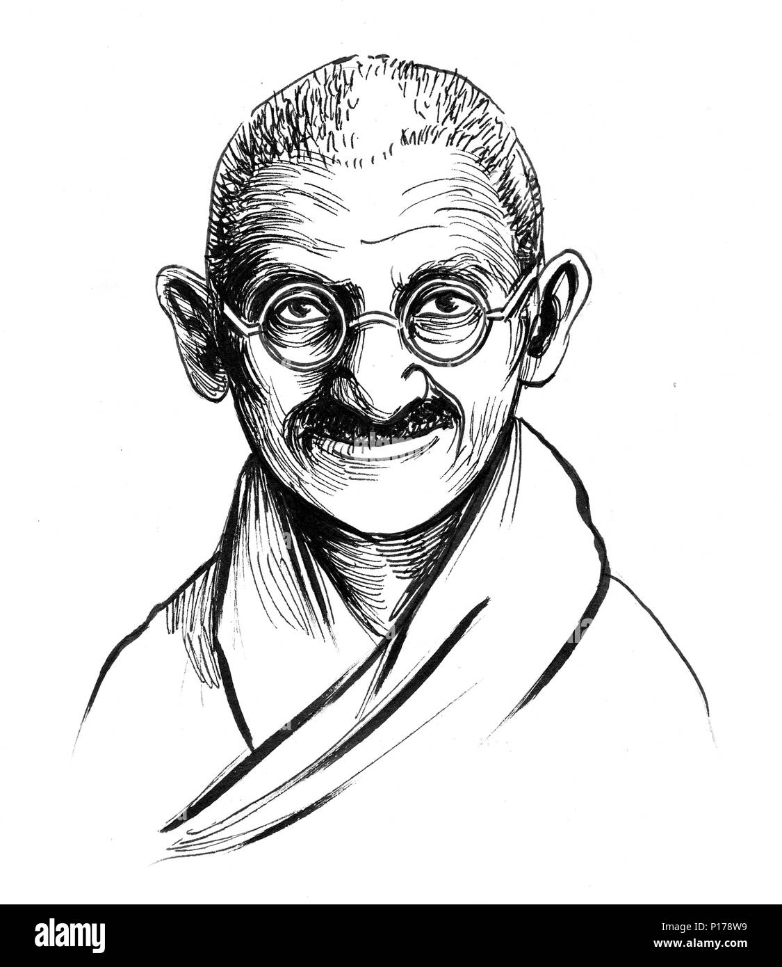 Mahatma Gandhi. Schwarz und Weiß Skizze Stockfoto