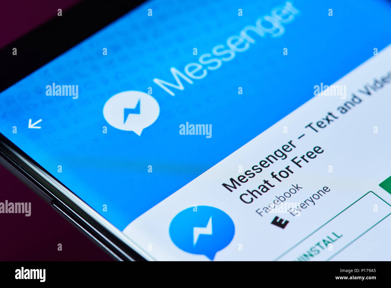 New York, USA - 10. Juni 2018: Facebook meessenger Anwendung auf Android Smartphone Nahaufnahme der Anzeige Ansicht Stockfoto