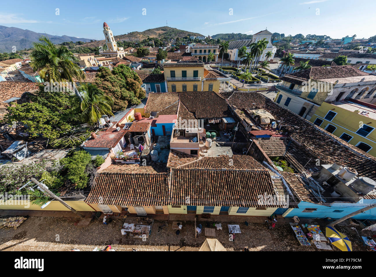 Der Convento de San Francisco und der Plaza Mayor in der UNESCO Weltkulturerbe Stadt Trinidad, Kuba. Stockfoto