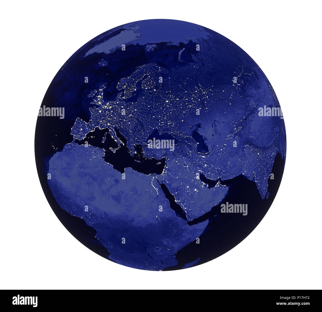 Planet Erde Nacht Licht Europa isoliert Anzeigen Stockfoto