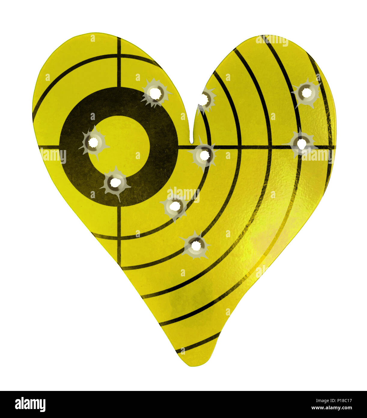 Bulletholes in einem Metal Heart-shaped Target - Jagd, Liebe  Stockfotografie - Alamy