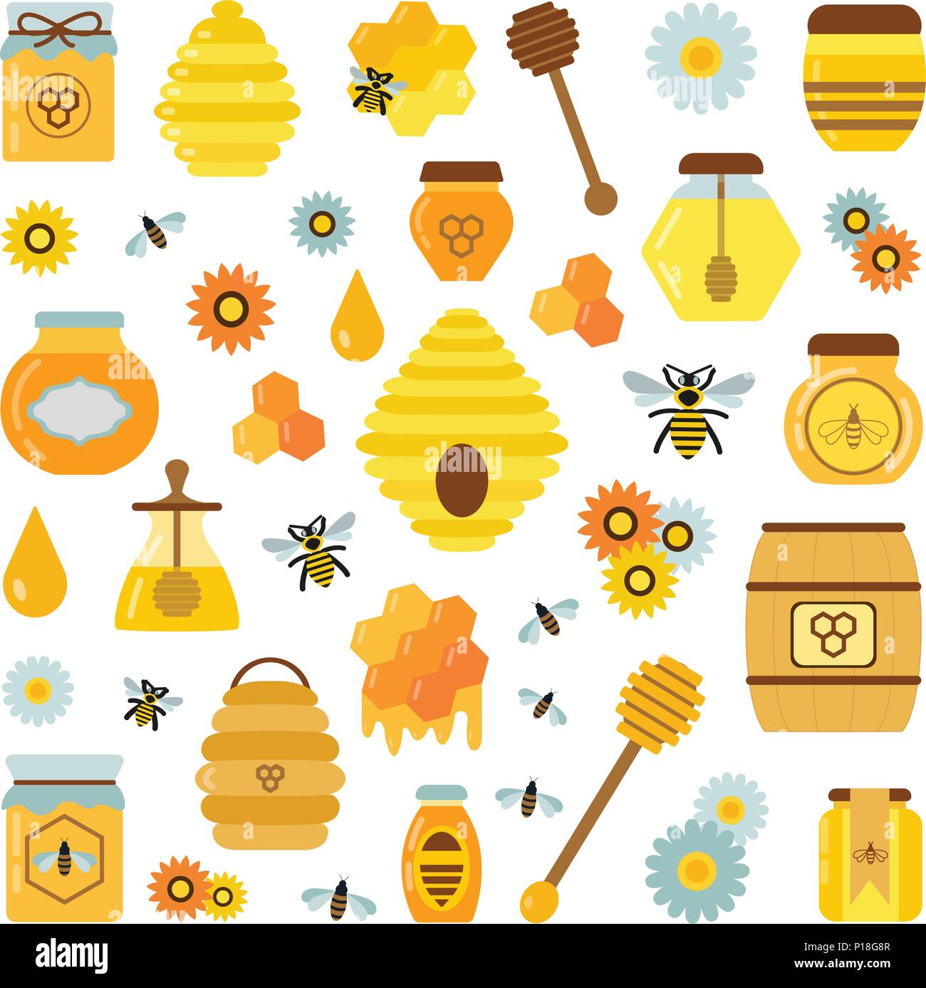 Bio Honig Produkte Icon Set Stock Vektor