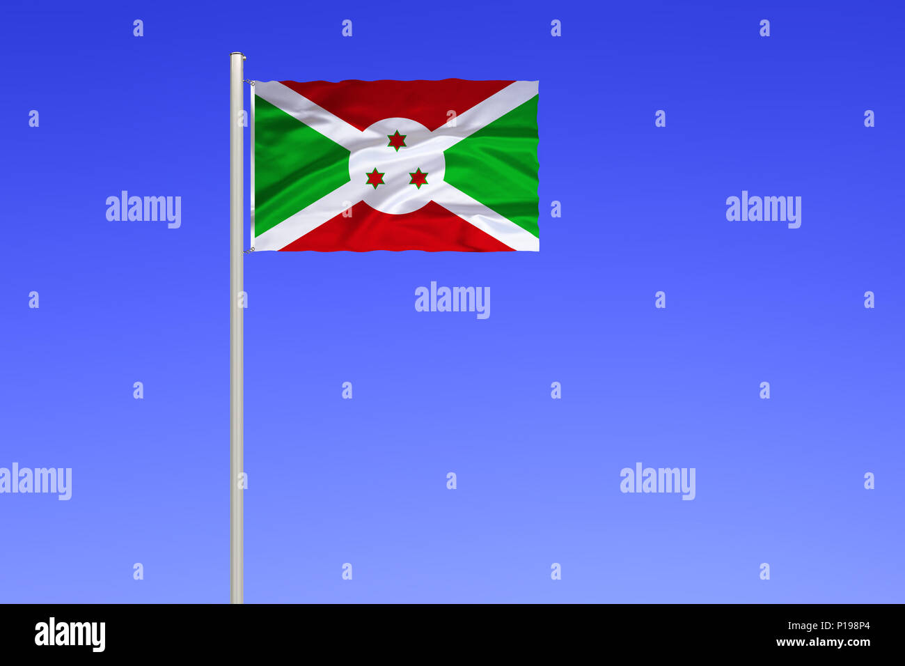 Flagge Burundi, Binnenstaat in Ostafrika, die Hauptstadt ist die Stadt von Bujumbura, 1802 von Burundi, Binnenstaat in Ostafrika, Hauptstadt ich Stockfoto