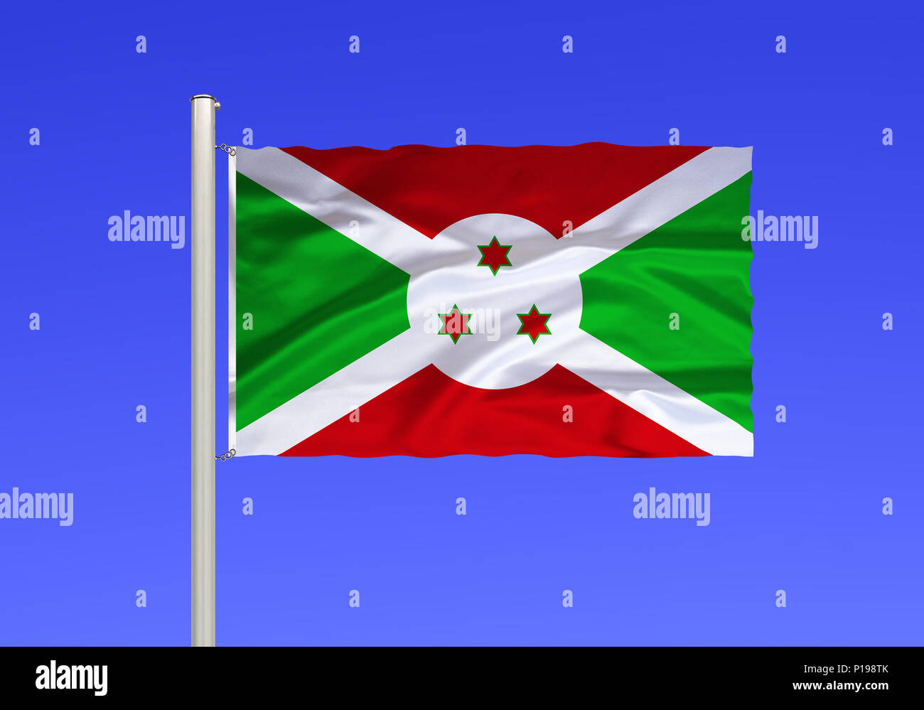 Flagge Burundi, Binnenstaat in Ostafrika, die Hauptstadt ist die Stadt von Bujumbura, 1802 von Burundi, Binnenstaat in Ostafrika, Hauptstadt ich Stockfoto