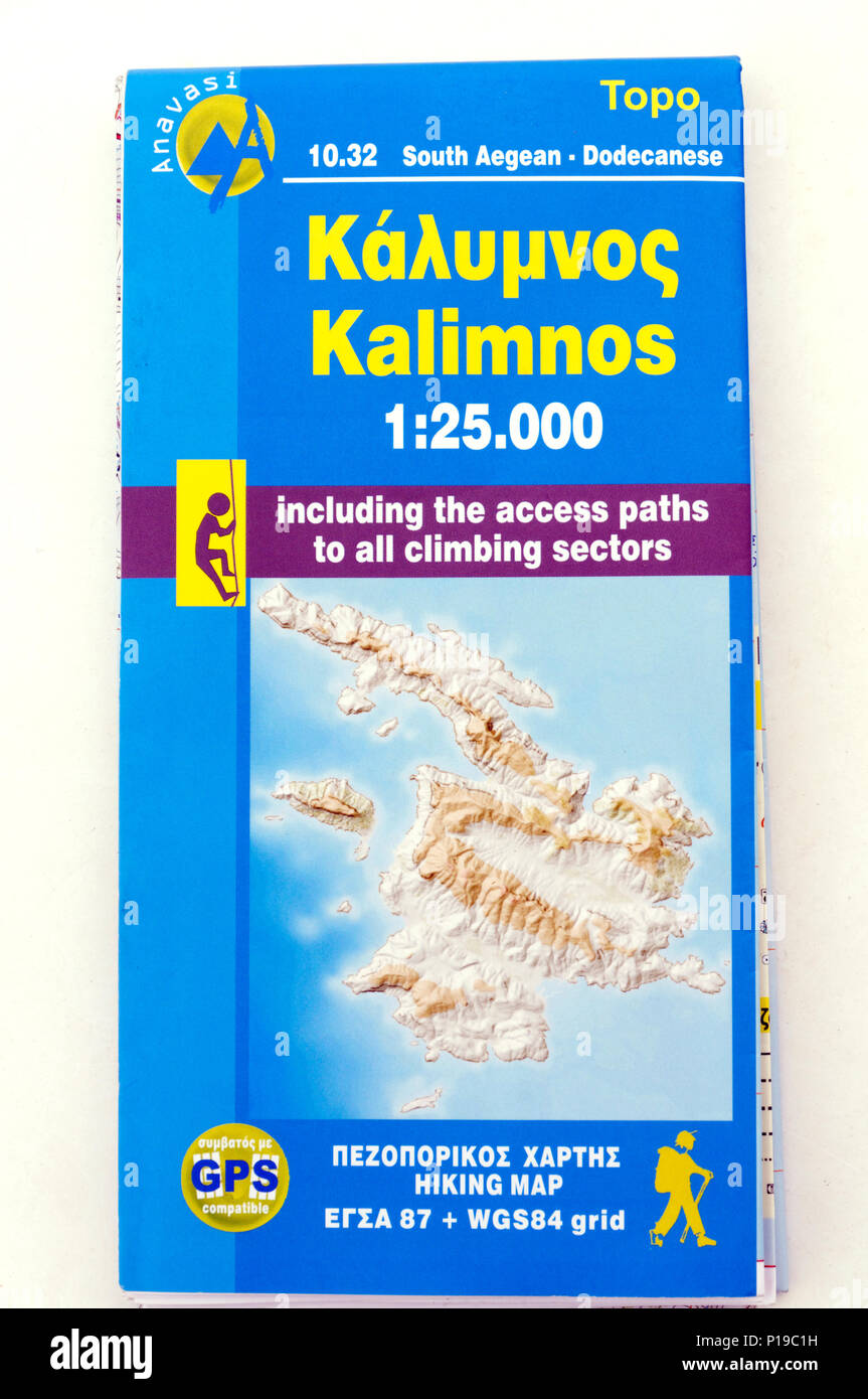 Topo Inseln Karte von der griechischen Insel Kalymnos. Stockfoto