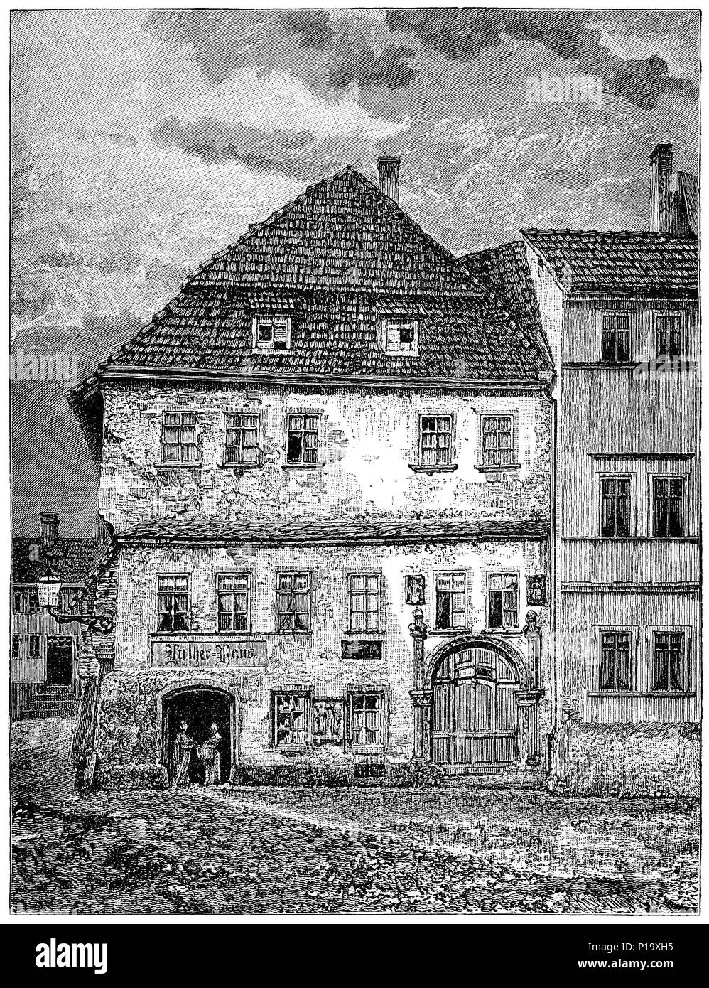 1883 Gravur der Lutherhaus in Eisenach, Deutschland. Stockfoto