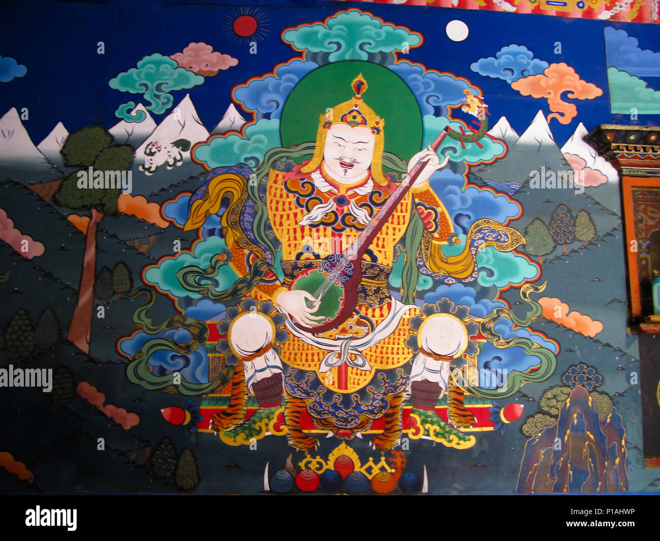 Bild von Padmasambhava aka Guru Rinpoche an der Wand des Taktsang Lakhang Kloster - 23-05-2011 Paro, Bhutan Stockfoto