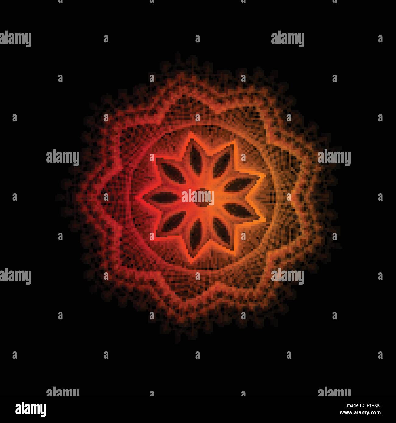 Mandala, orientalische Vektor Ornament. Abstrakte lineare Blume. Indische, ethnischen Runde gezogen. Vektor Rundschreiben geometrische Abbildung auf schwarzen Hintergrund. Stock Vektor