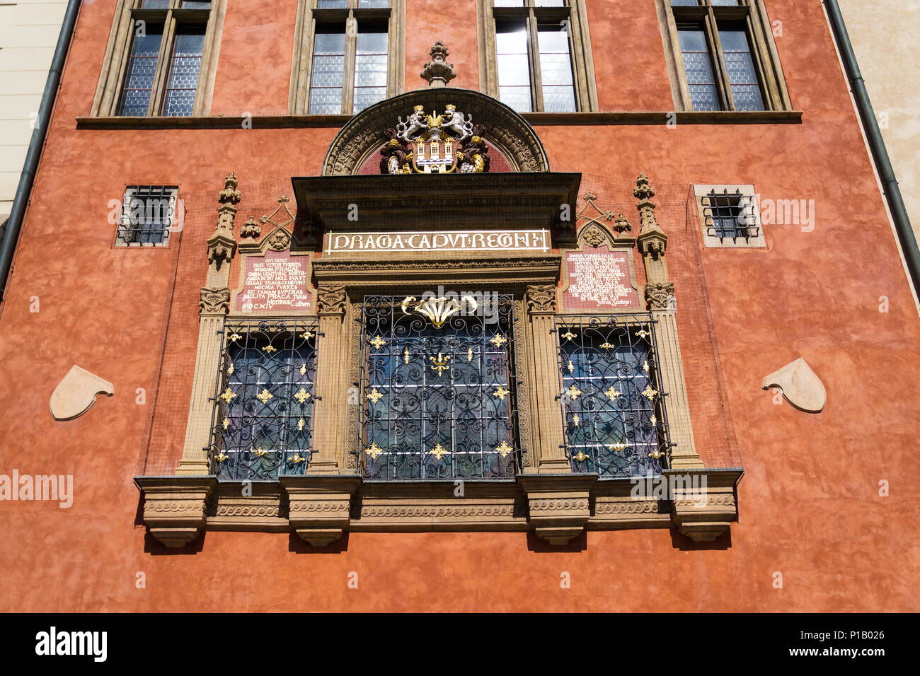 Prag Wappen, dem alten Rathaus, Prag, Tschechische Republik Stockfoto