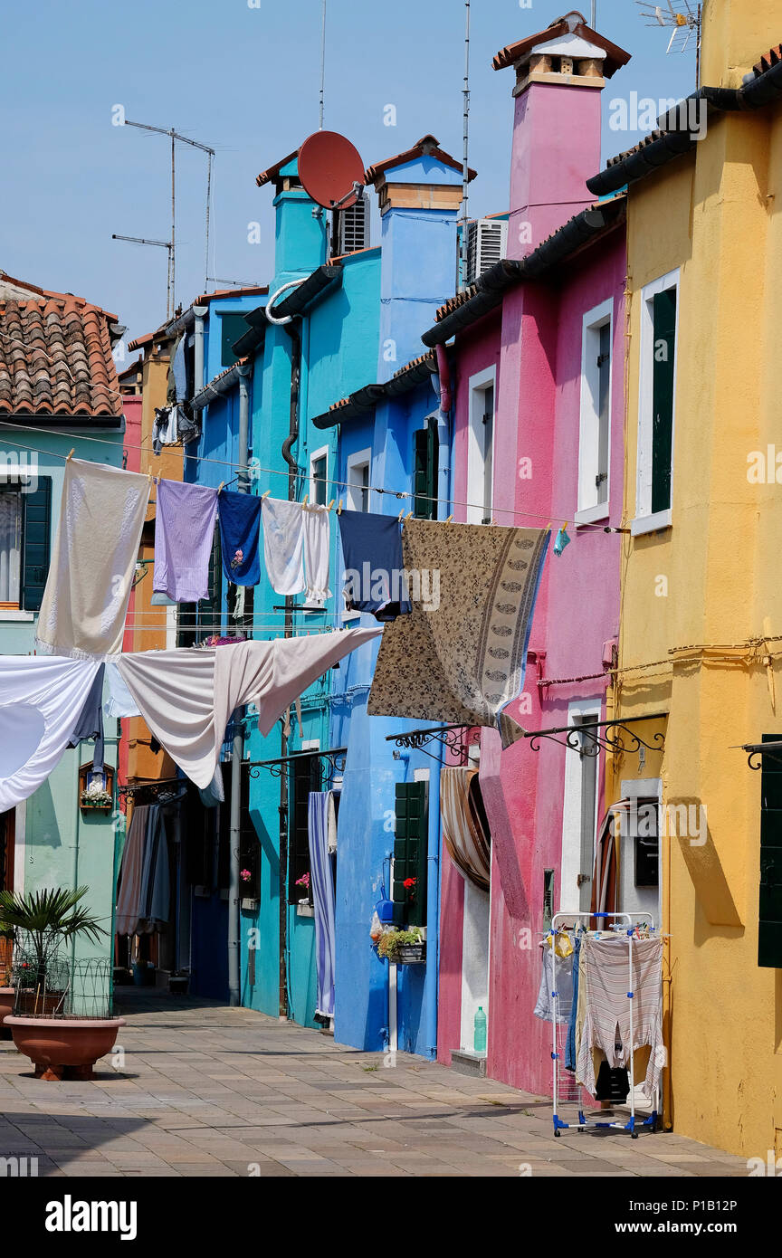 Farbenfrohe Gebäude in Burano, Venedig, Italien Stockfoto