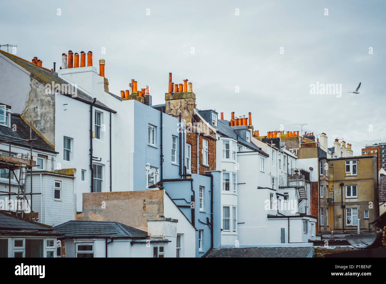 Britische Architektur, Fassaden, Schornsteine, Brighton, England Stockfoto
