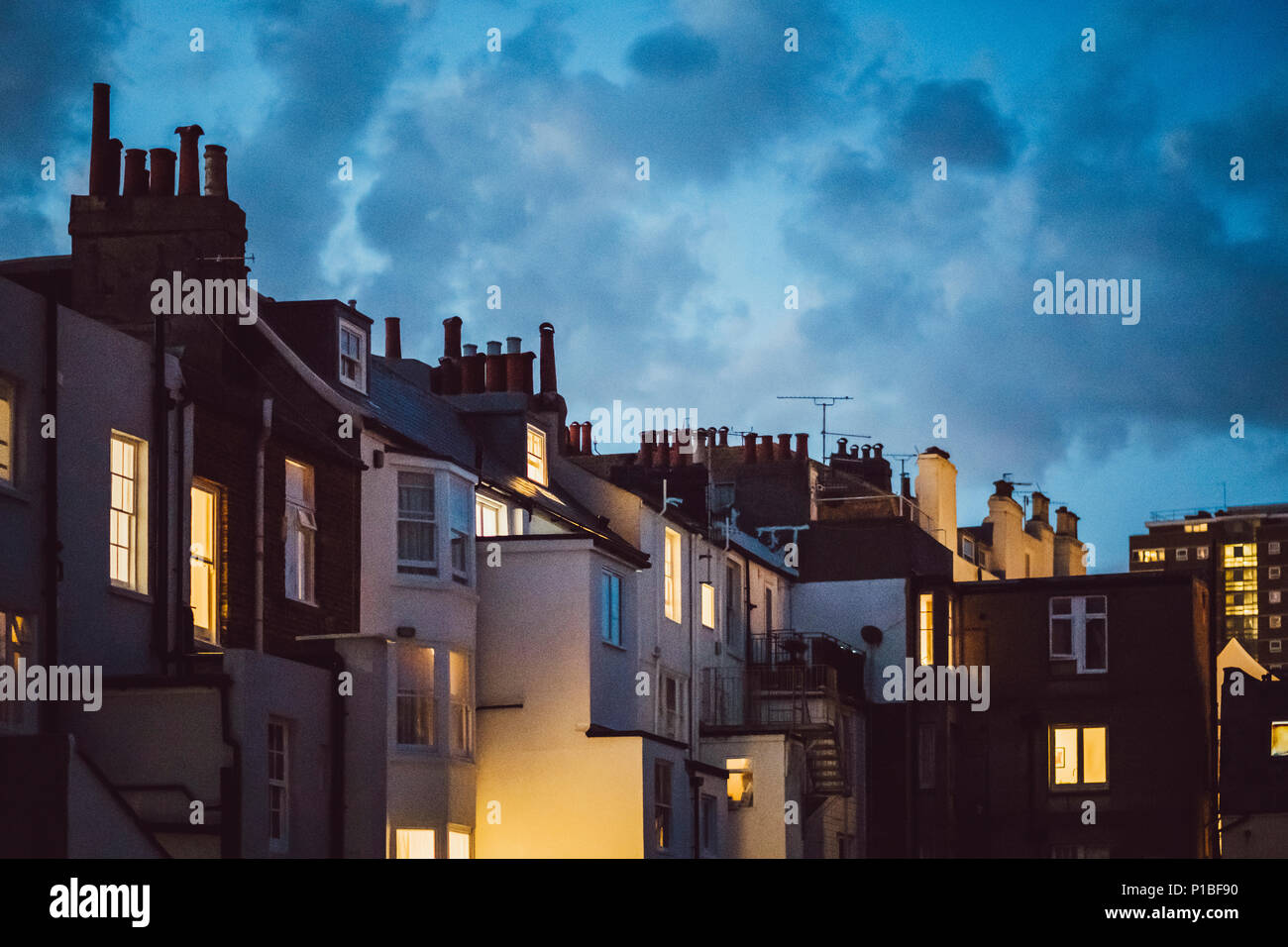 Fassade, Wohnhäuser, Brighton, England Stockfoto