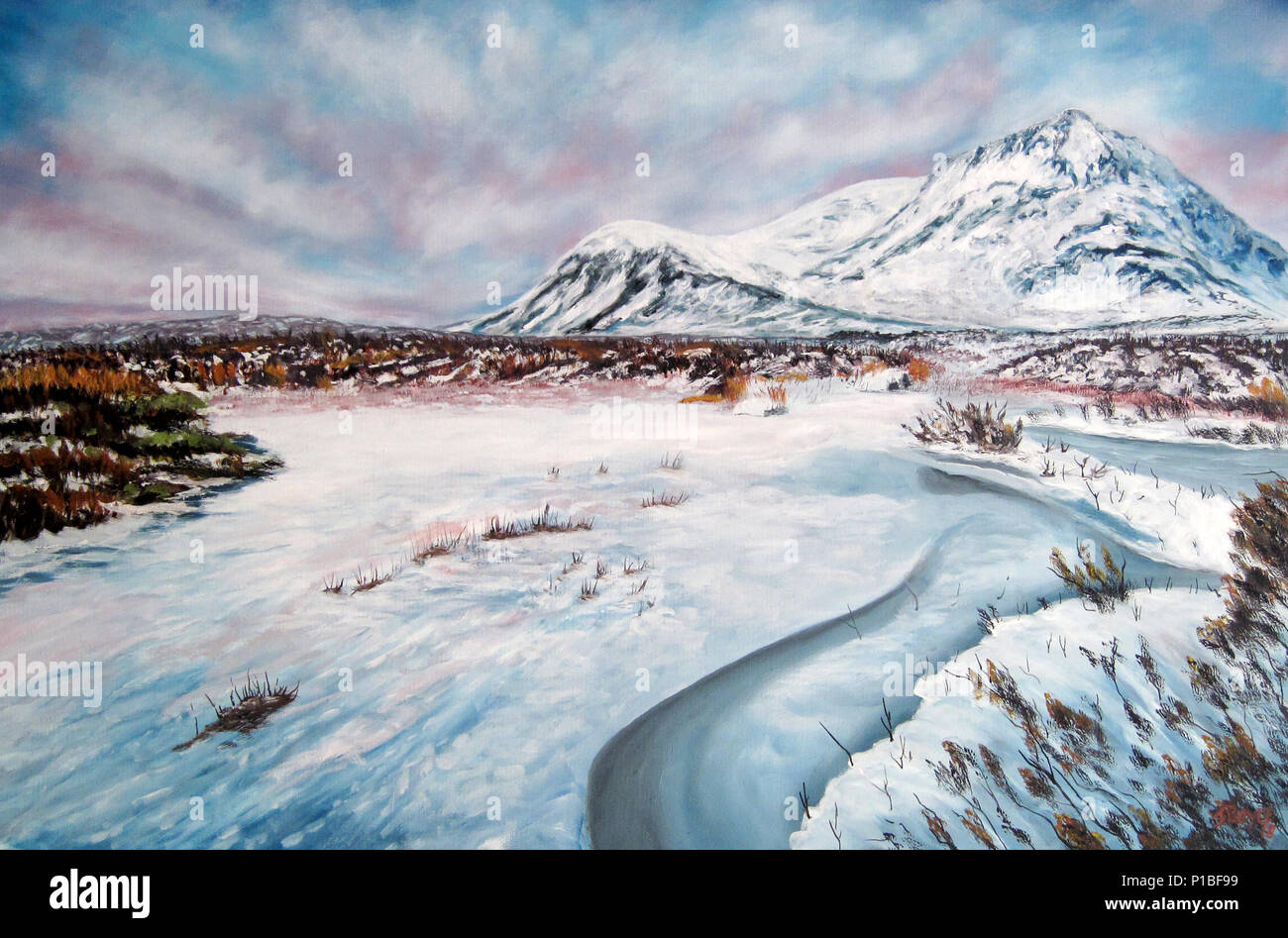 Rannoch Moor im Winter Original Oil Painting Stockfoto