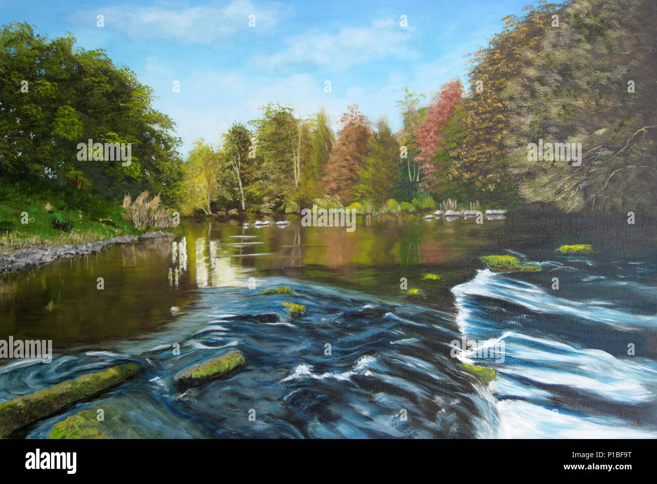 Fluss Ayr Scotand Original Oil Painting Stockfoto