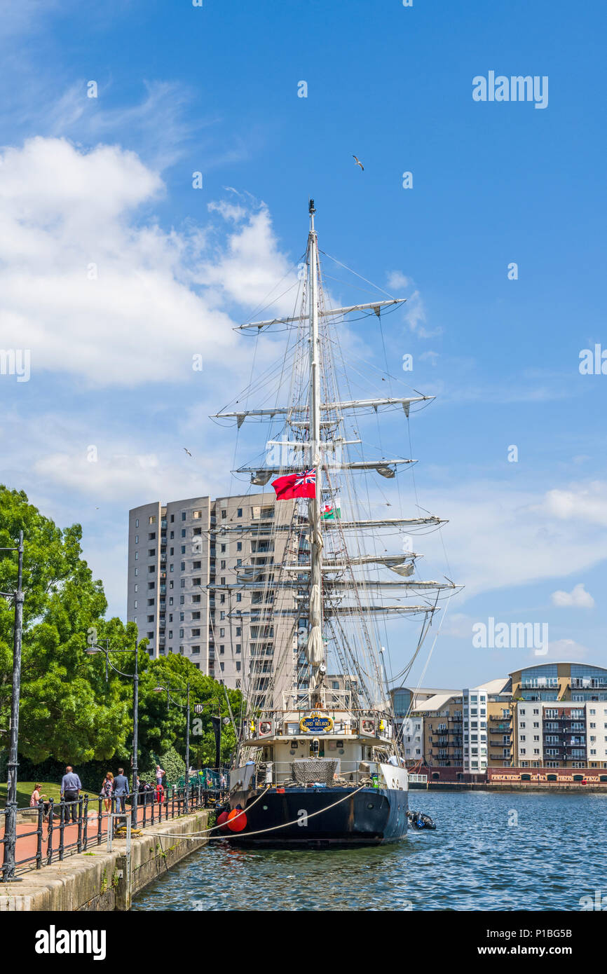 Das Lord Nelson Training Schiff vor Anker in der Bucht von Cardiff im Juni 2018 Stockfoto