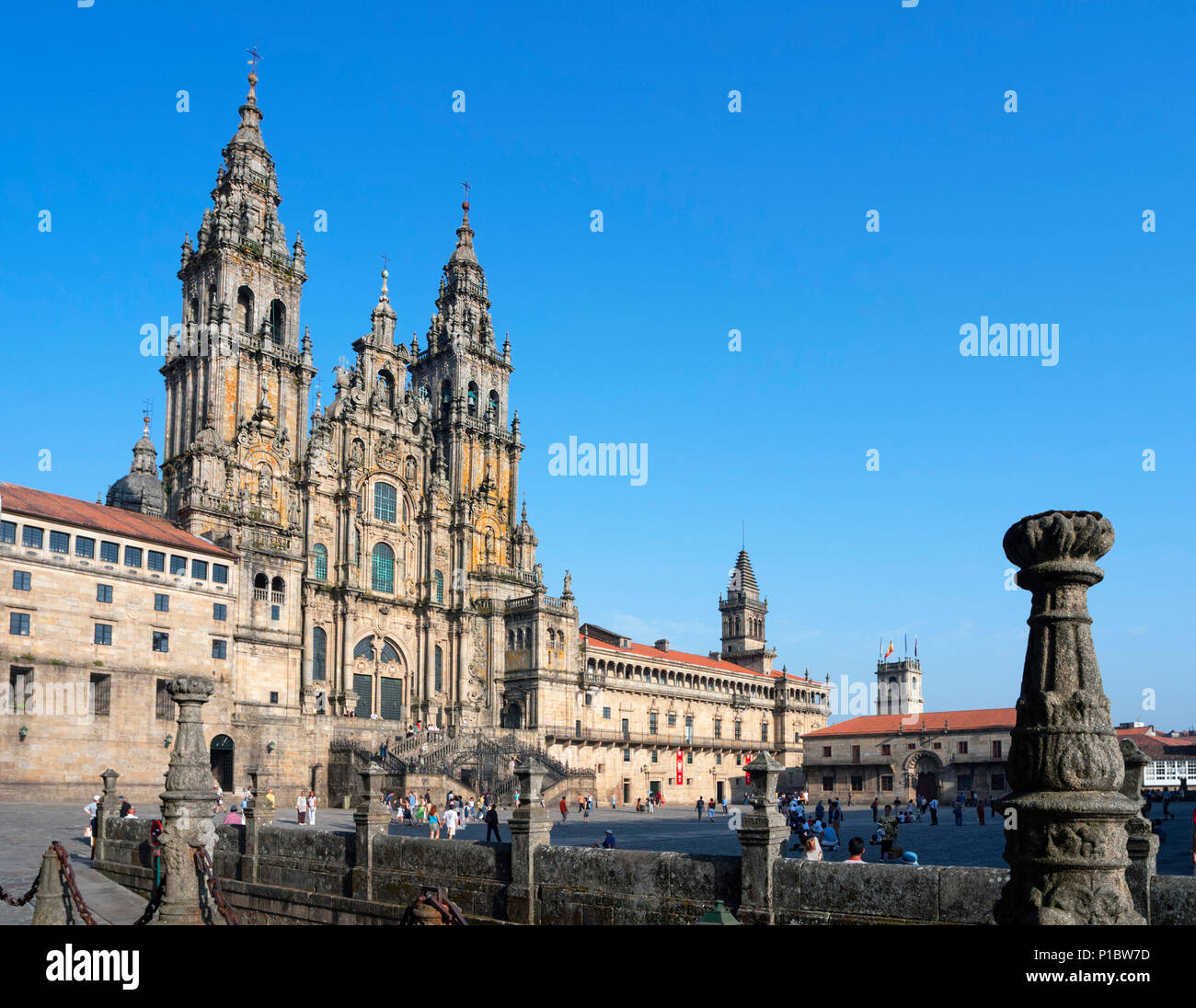 Der Kathedrale von Santiago. Die Kathedrale von Santiago de Compostela aus Praza do Obradoiro, Santiago de Compostela, Galicien, Spanien Stockfoto