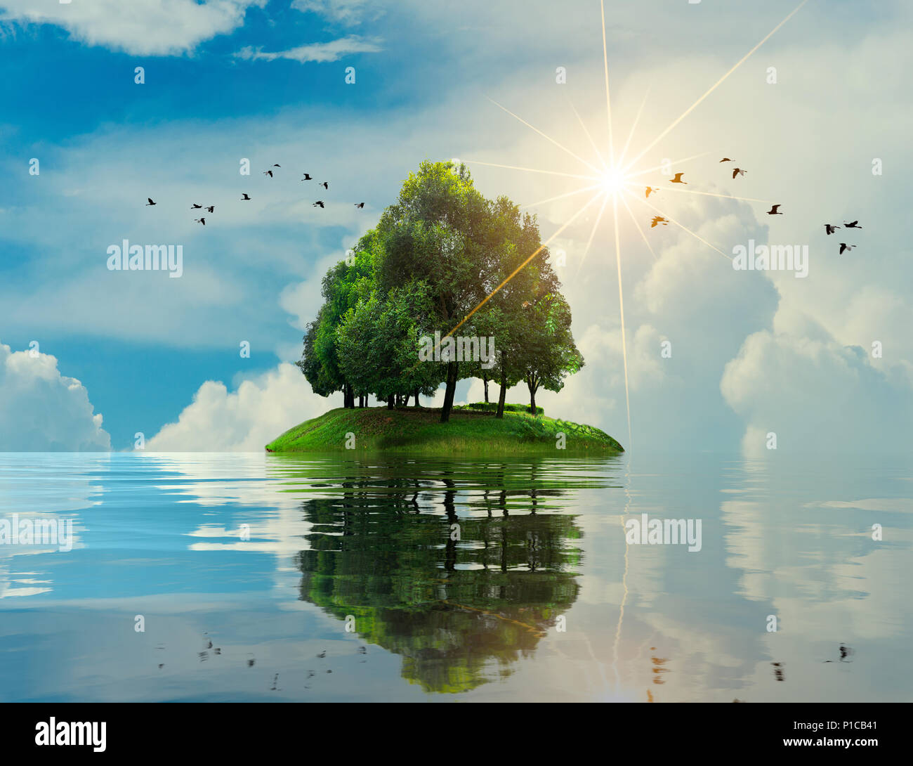 Insel Meer Baum Sommer Ferien Relax Baum in der Mitte des Meeres Stockfoto