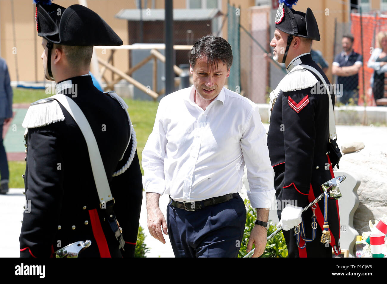 Giuseppe Conte Roma 11/06/2018. Il neo nominato Premier visita le Zone colpite Dal terremoto del 2016. Rom vom 11. Juni. Der italienische Ministerpräsident besucht die Dörfer durch das Erdbeben 2016. Foto Samantha Zucchi Insidefoto Stockfoto