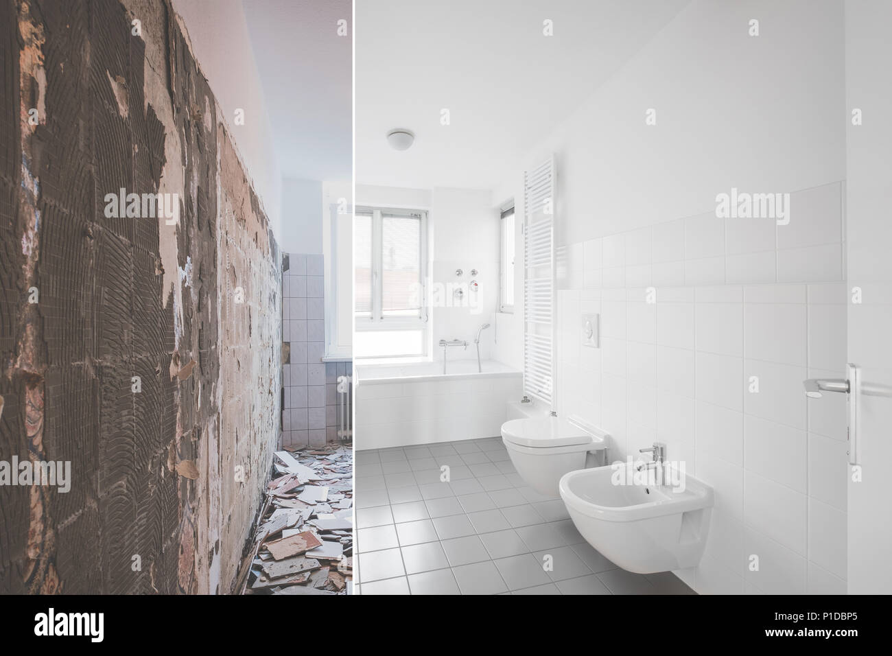 Gefliestes Badezimmer Renovierung - vor und nach der Restaurierung ... Gefliestes Badezimmer Renovierung - vor und nach der Restaurierung ...