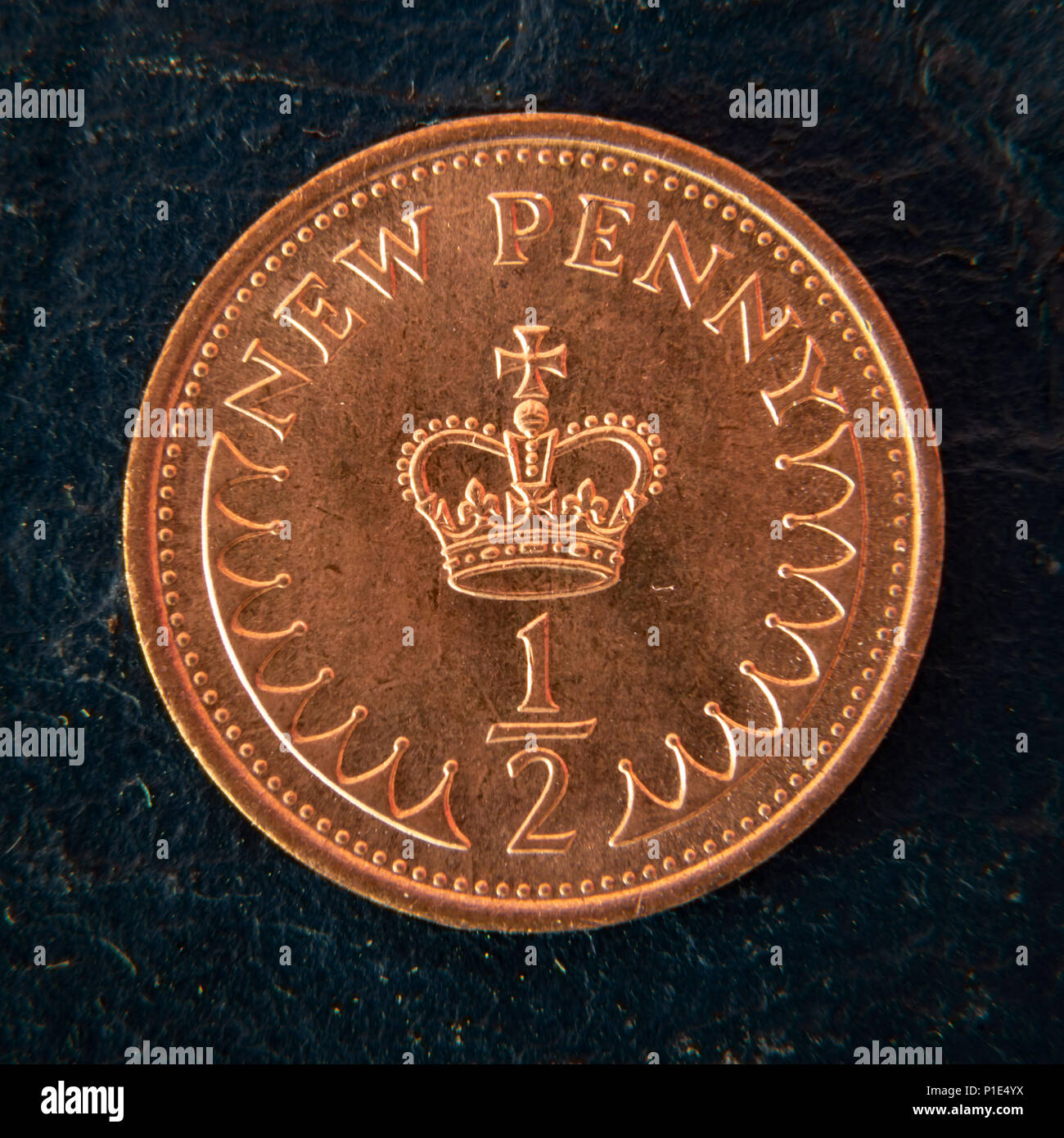 Die Rückseite der UK halbe Neue Penny Münze 1973 im Rahmen des Dezimalsystems eingeführt. 1984 zurückgezogen, weil die Inflation ließ es wertlos. Stockfoto