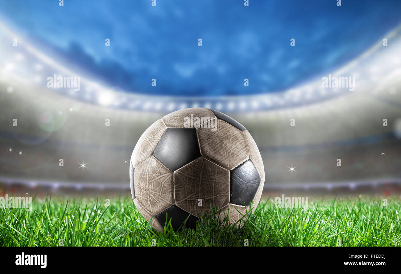 Soccerball im Stadion bereit für Wm Stockfoto