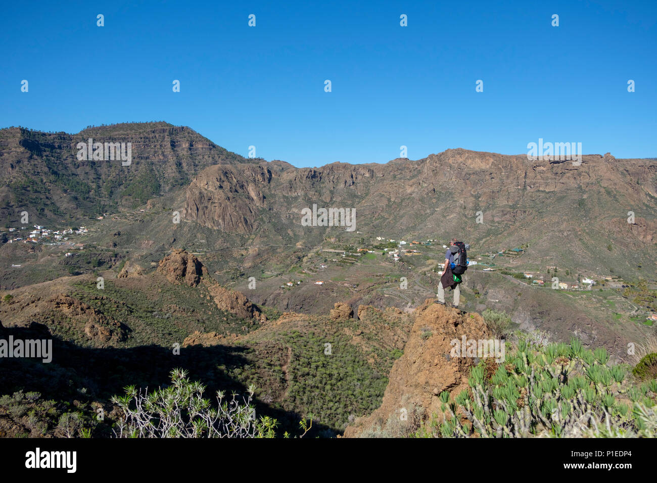 Wanderer in den Bergen von Gran Canaria, Kanarische Inseln, Spanien Stockfoto