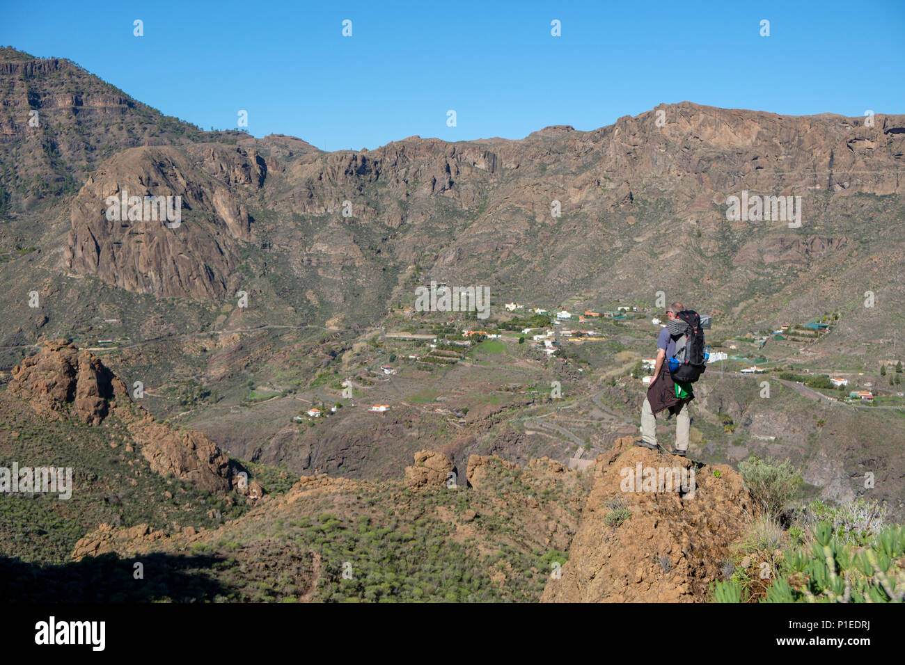 Wanderer in den Bergen von Gran Canaria, Kanarische Inseln, Spanien Stockfoto