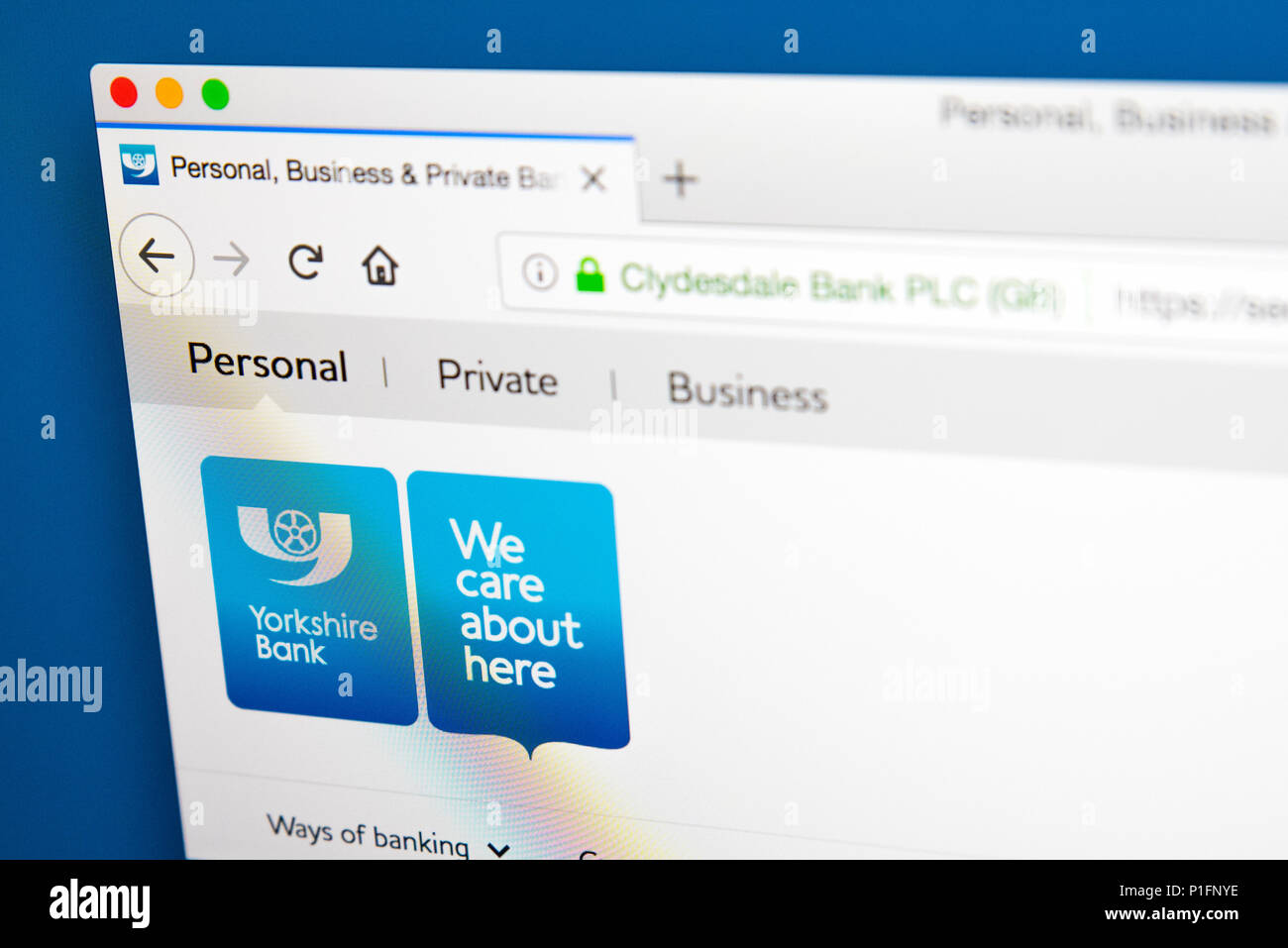 LONDON, Großbritannien - 17.Mai 2018: Die Homepage der offiziellen Website für Yorkshire Bank - eine Bank, die in England als Handelsunternehmen von Clydesdale Stockfoto