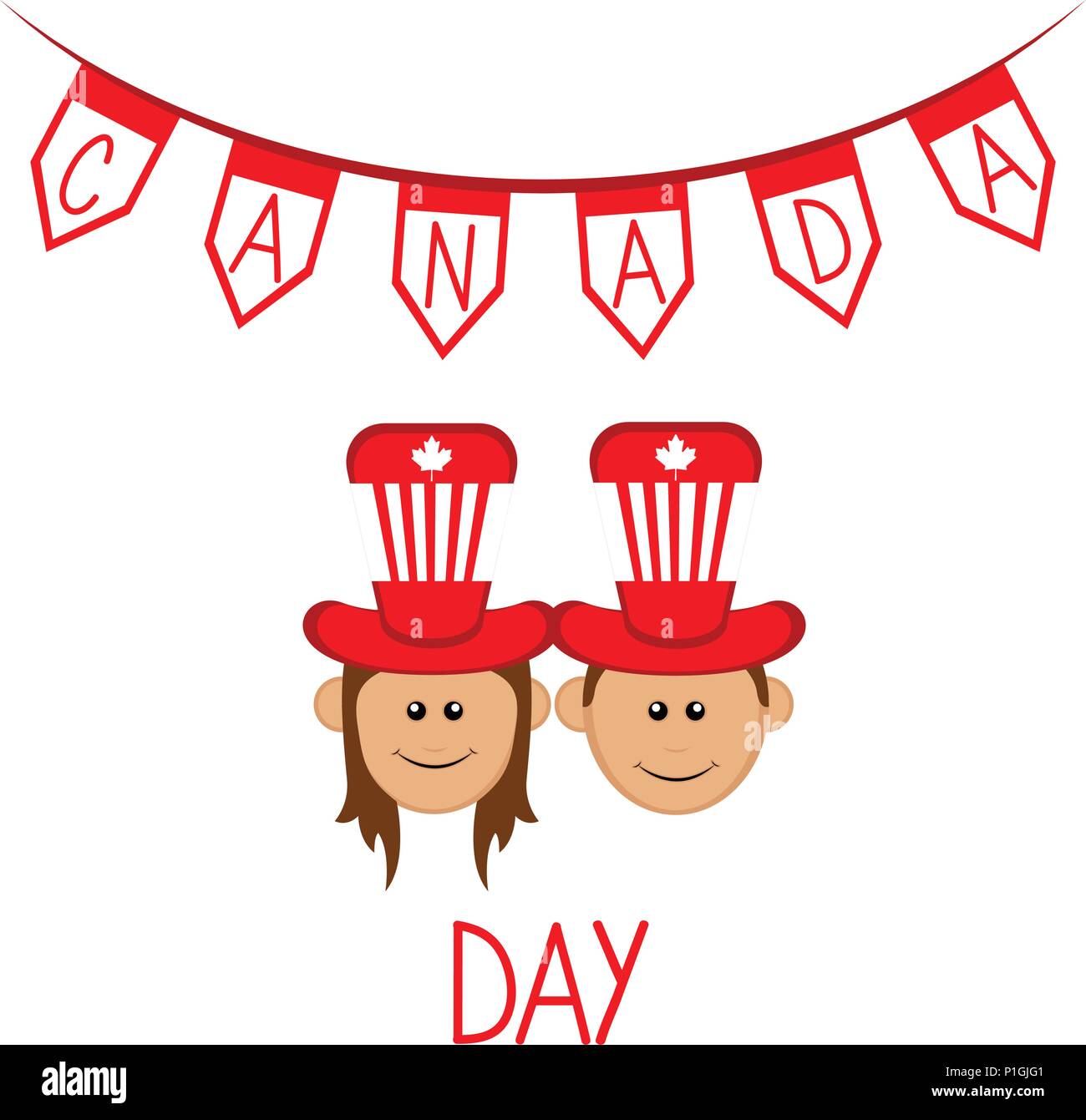 Glückliche Junge und Mädchen mit Party Hüte. Canada Day. Vector Illustration Design Stock Vektor