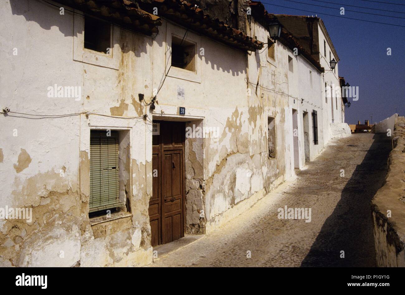 Almansa, Barrio Arraval, fachadas. Stockfoto