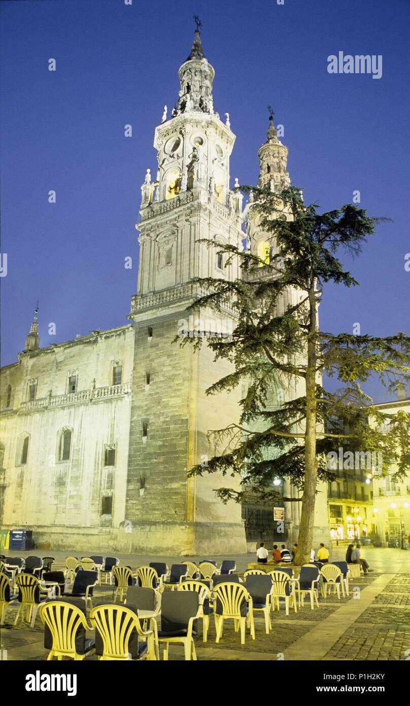 Logroño, Concatedral de Santa María de la Redonda y Plaza del Mercado. Stockfoto