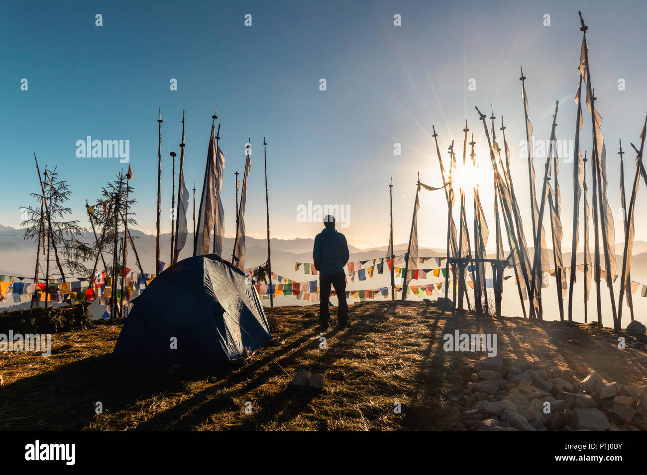 Erleben Sonnenaufgang auf 4000 Metern der höchste Pass von Bhutan, Chele La Stockfoto