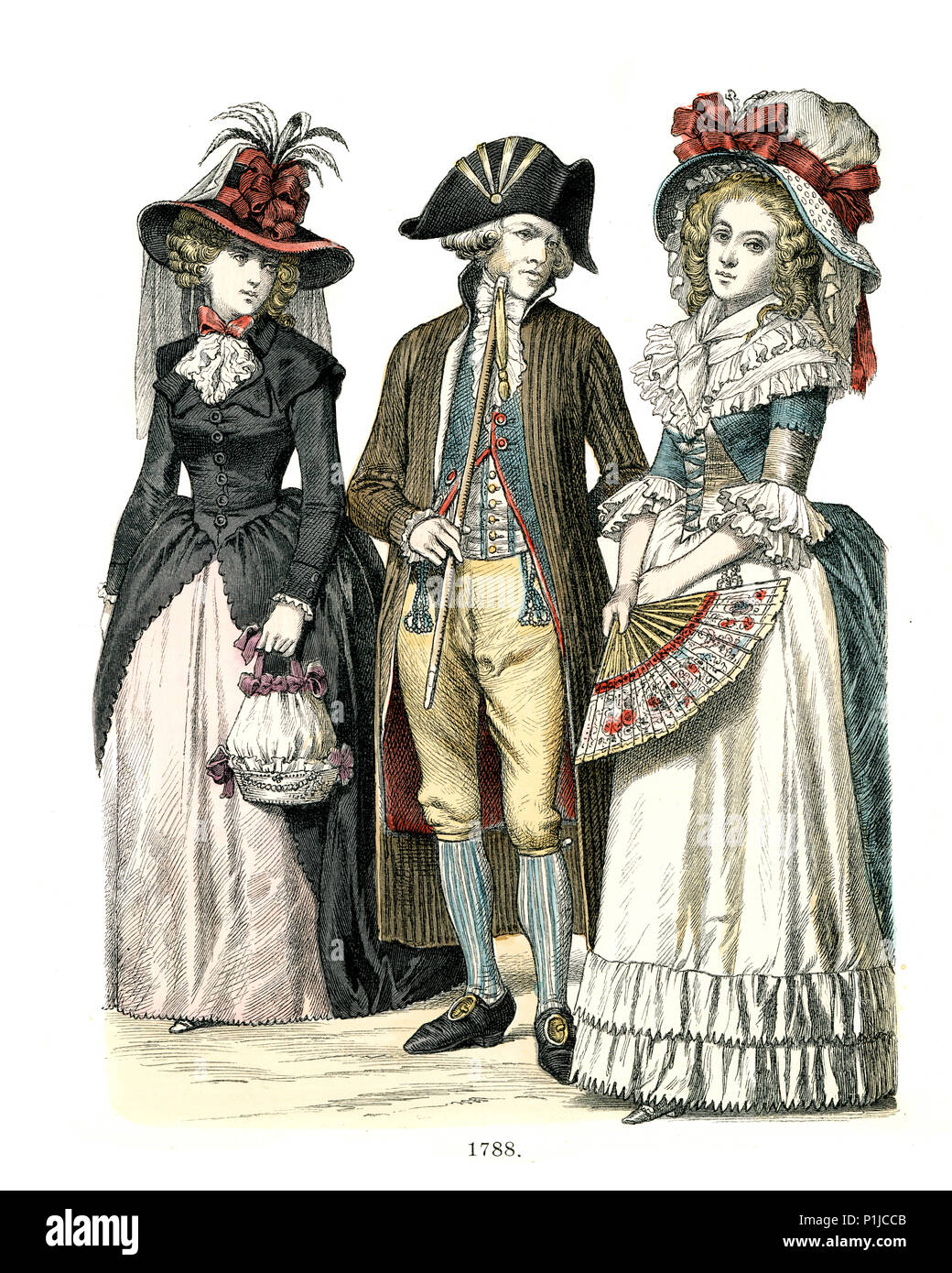 Vintage Gravur der Geschichte der Mode, Kostüme von Deutschland 18. Stockfoto
